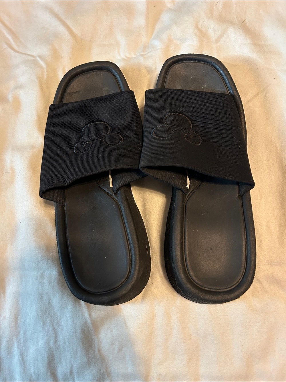 Mickey Mouse Black Slide Sandals with Embroidered Strap - Women's